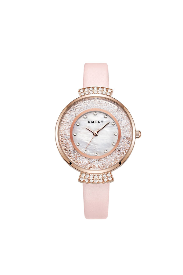 Premium pink leather women watch (box included)-EYG105-PRW