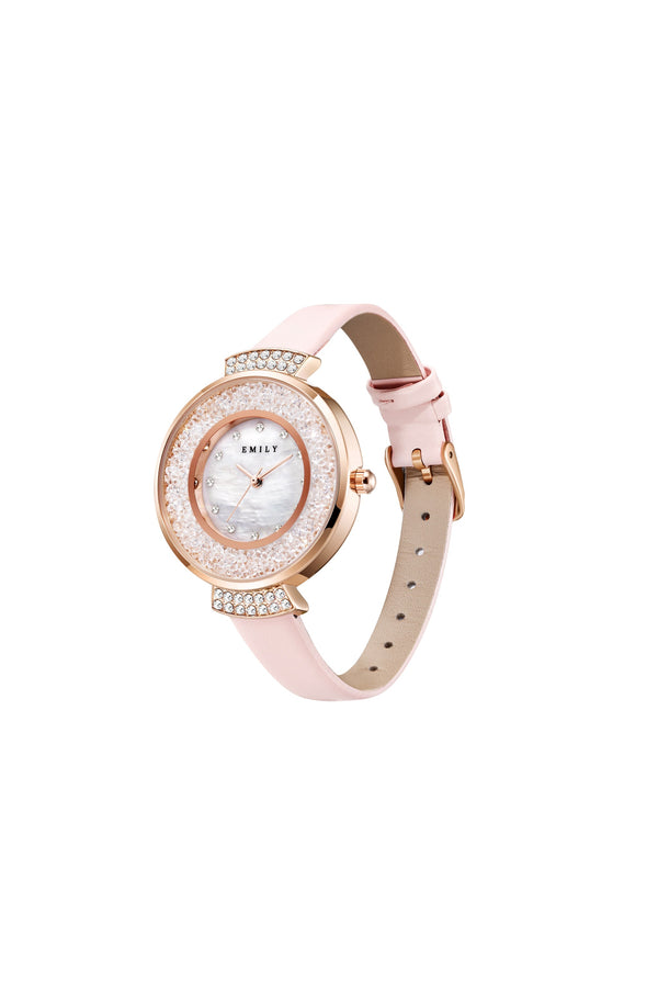 Premium pink leather women watch (box included)-EYG105-PRW